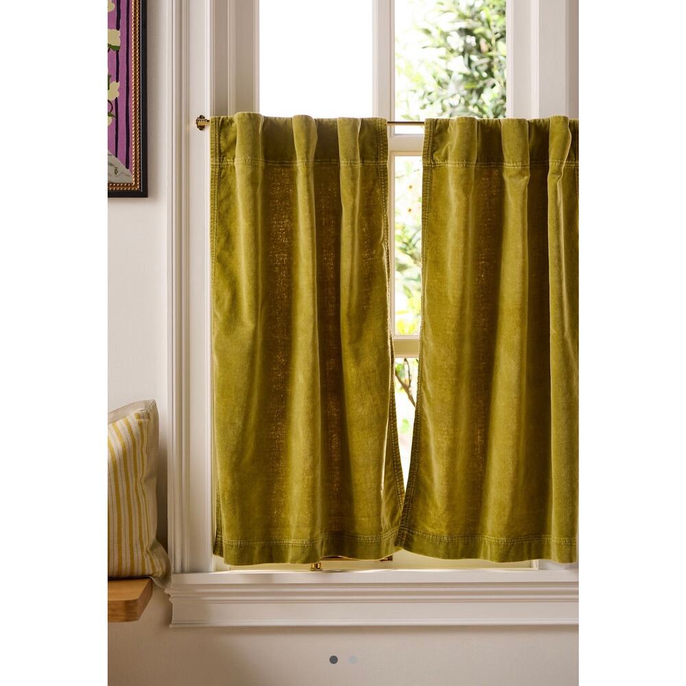 Anthropologie Trova Washed Velvet Cafe Curtain, Set of 2